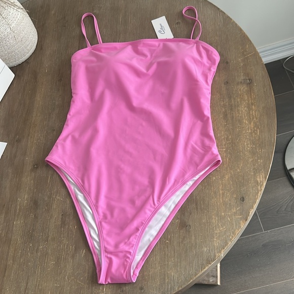 RELLECIGA Pink Bandeau One Piece Bathing Suit High Leg One Piece Swimsuit Sz XL - Picture 11 of 15
